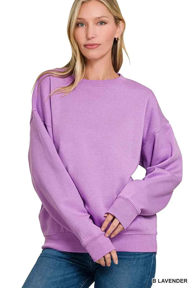 Zenana Fleece Crewneck Long Sleeve Sweatshirt B LAVENDER 8fed9d73c1394b5f9b3668cfde48aa1b-Max-Origin
