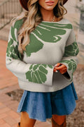 Green Flower Pattern Drop Sleeve Baggy Sweater Green 52%Viscose+26%Polyester+22%Polyamide 8ff1280eff30898d