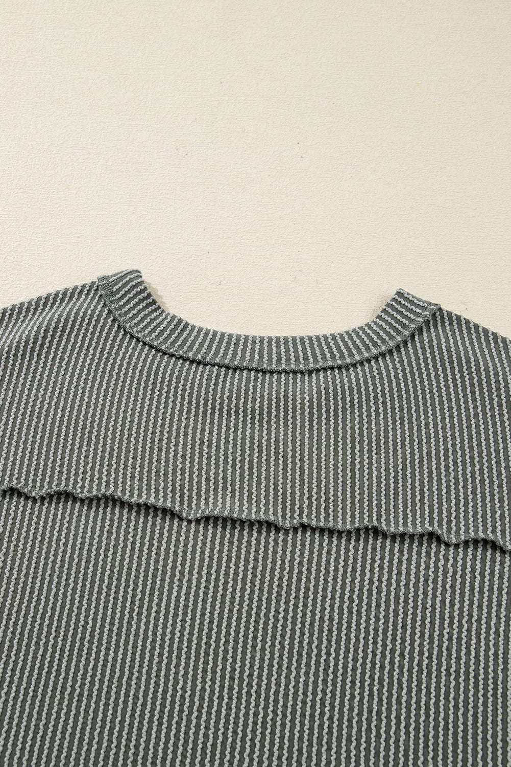 Green Bay Twisted Rib Exposed Seam Detail Long Sleeve Loose Top 8ff203a50e77b2a3