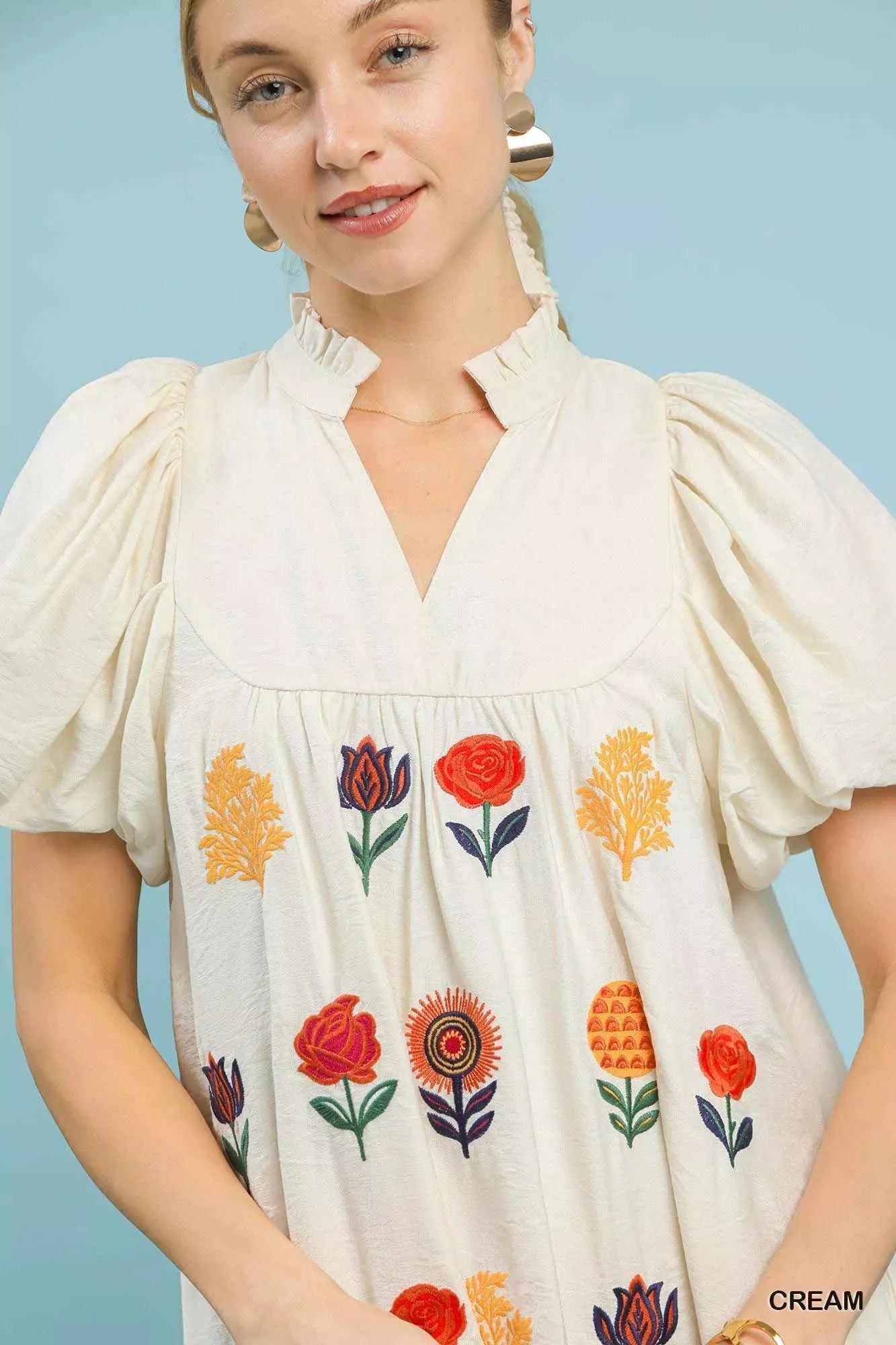 Umgee Floral Embroidered Puff Sleeve Mini Dress 8ff54de3-8818-469a-9055-f6c98f4ef88e-Max-Origin