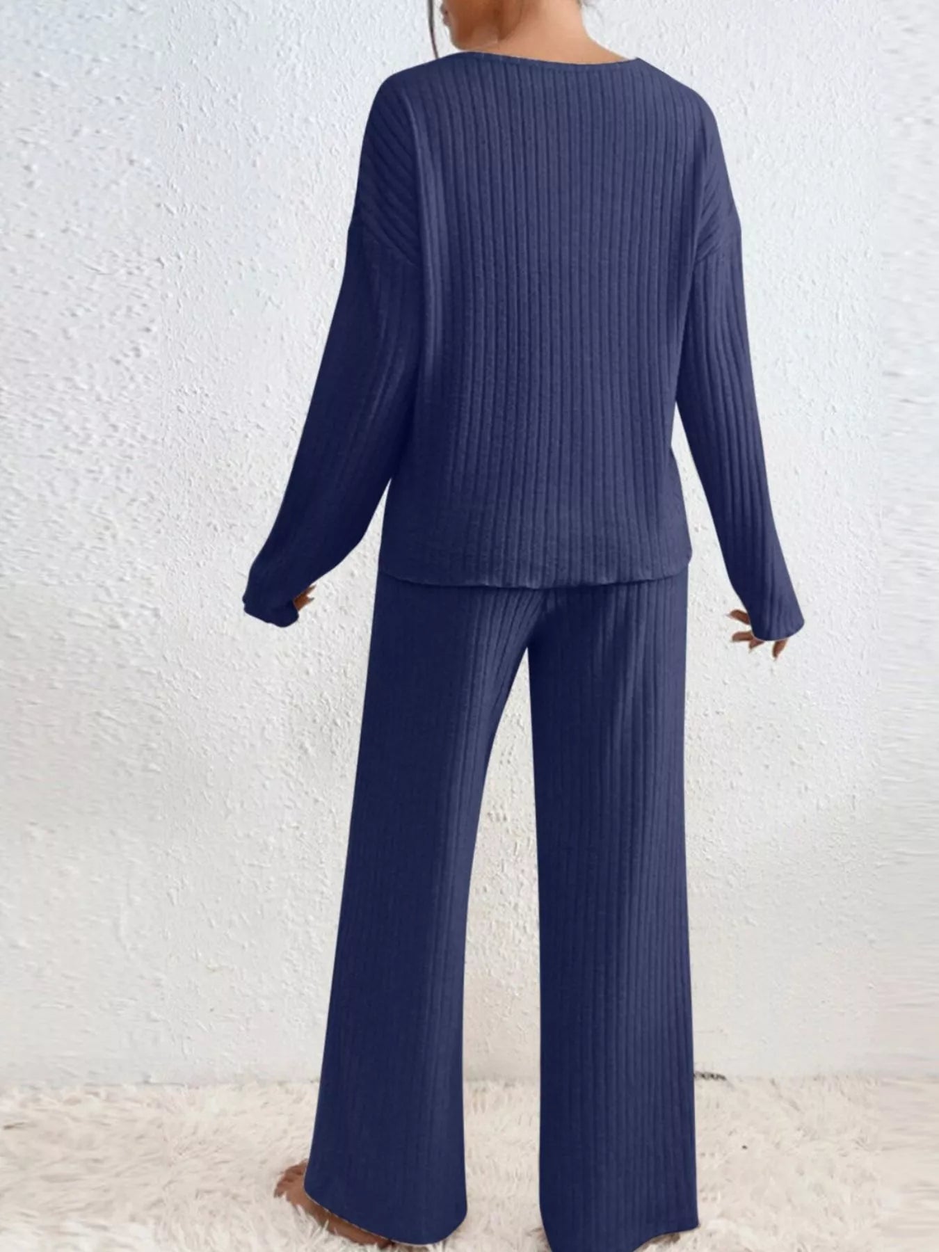 Ribbed V-Neck Top and Pants Set 8ffde135-f86b-47fa-b4c3-499dfe30e6f6-Max-Origin