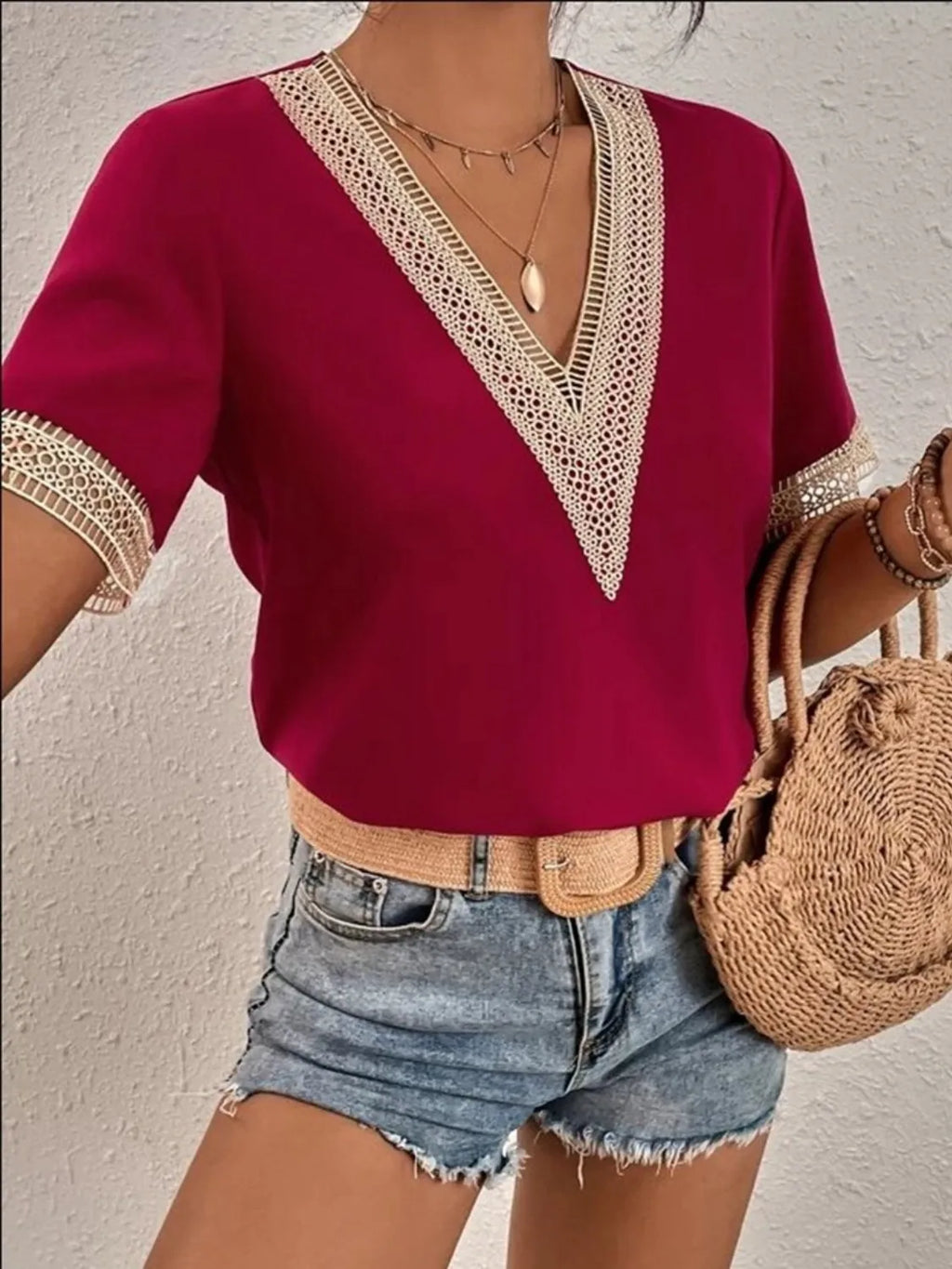 Full Size V-Neck Short Sleeve Blouse Plus Size 9004bf67-2ea4-45e1-9d8b-88d0f5b8cd61-Max-Origin