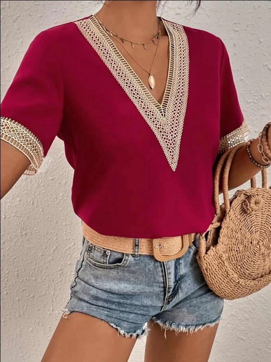Full Size V-Neck Short Sleeve Blouse Plus Size 9004bf67-2ea4-45e1-9d8b-88d0f5b8cd61-Max-Origin