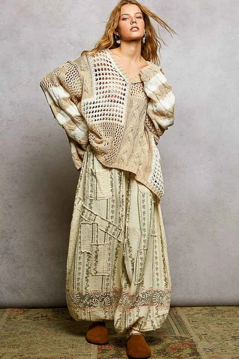 POL Color-Blocked Stripe Pattern Knit Top with Twisted Weave 9004dcc6-76be-4edb-b17f-74b30e3d6721-Max-Origin