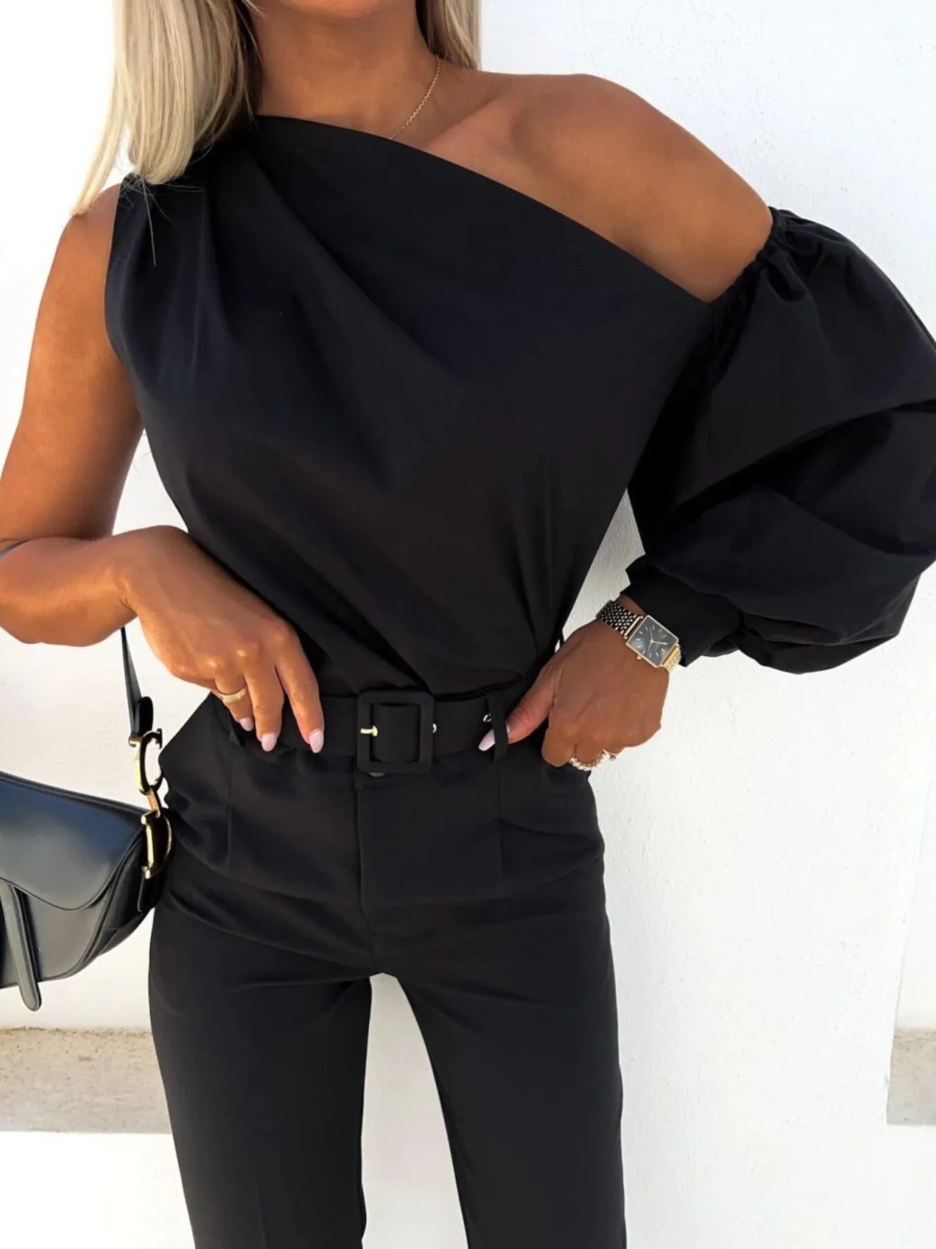 One Shoulder Puff Sleeve Blouse 90169899d41140e4b190fa371a037691-Max-Origin