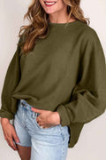 Seagrass Plain Ribbed Exposed Seam Loose Top Seagrass 95%Polyester+5%Elastane 901aea5a6afc8d3b