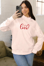Apricot Pink Mock Neck Love Letter Embroidered Valentines Day Sweatshirt 901cabca9196128d