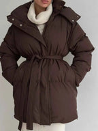 Mid-Length Thickened Hooded Winter Coat with Belted Dark Brown 90227bdc6b7f4cce9ff925f15d811fa6-Max-Origin