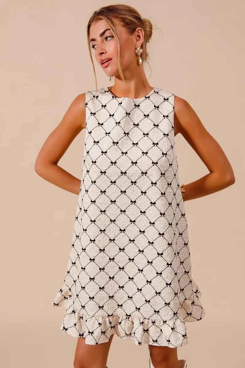 SO ME Texture Bow Printed Mini Ruffle Dress 90297b0d496b4bb8962f8db950c17d0f-Max-Origin
