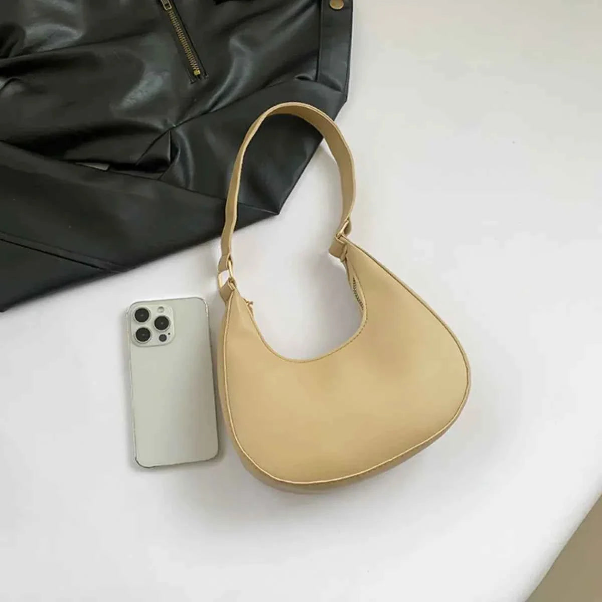Solid Color Crescent Shoulder Bag Khaki onesize 9029de32-41e8-4bc7-b3b0-9cfcd19e0b2a-Max-Origin