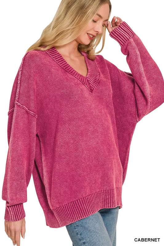 Washed Deep V-neck Oversized Sweater 902dee845dee4ee8b3c3d79aec0b2c86-Max-Origin