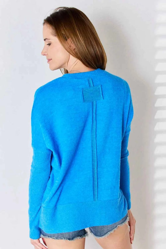 Ribbed Trim Round Neck Long Sleeve Top 9037fe65-0a79-4cfc-8489-8a9c1964d918-Max