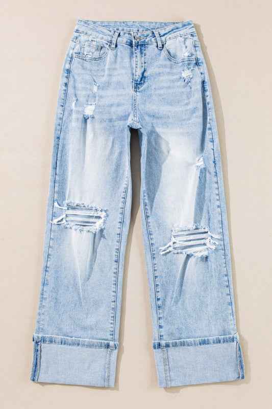 Saige Wash Distressed Straight Jeans Beau Blue 90384200-f5d1-4e12-9de3-6f16ae20ccc2