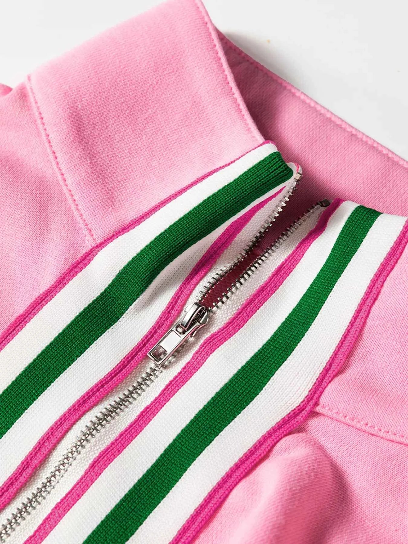 Contrast Striped Patchwork Zip Collar Sweatshirt 90398f2f78e1402fb5a255dd9a6b2431-Max-Origin