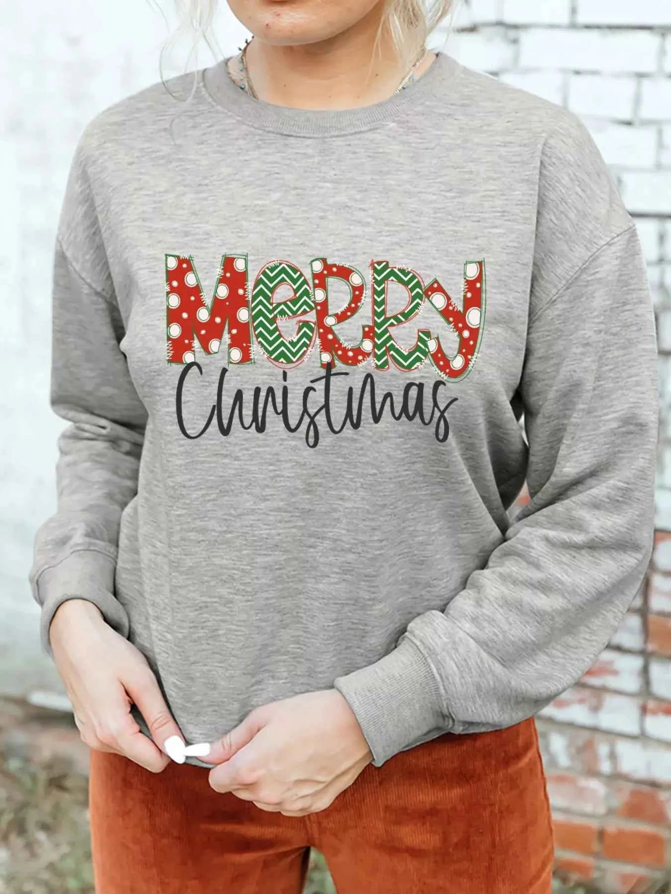 Merry Christmas Festive Letter Print Drop Shoulder Sweatshirt 90401da9-10c9-44d9-8fa3-9a3084571ee5-Max-Origin