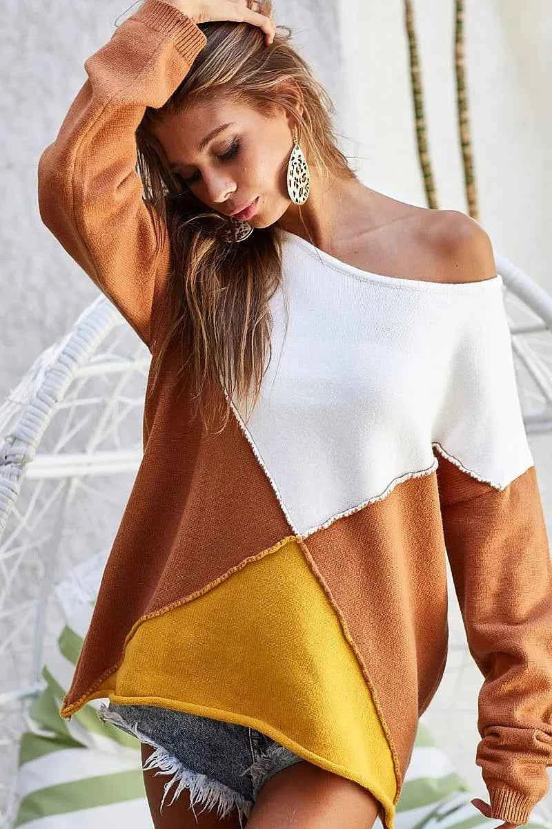 BiBi Color Block Geometric Sweater 904ec747fe4a4d4a9baae9858fabc8e7-Max-Origin