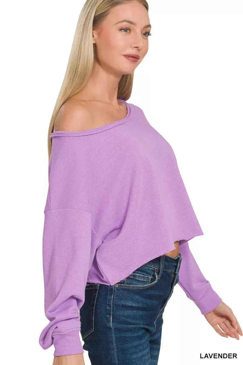 Zenana French Terry Boatneck Crop Top 9051b8c6e9b24b2abb502ed20d4a2437-Max-Origin