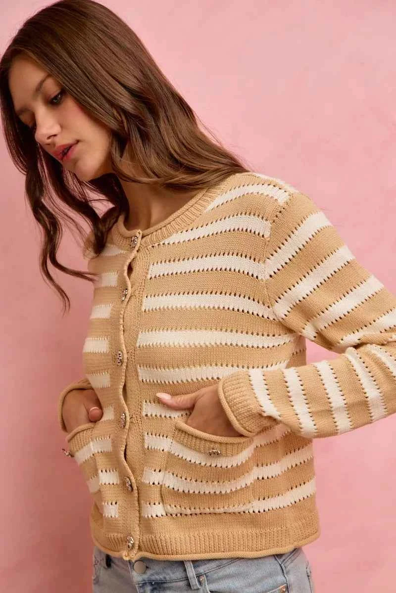 SO ME Stripe Long Sleeves Button Sweater Cardigan 905caab89860449bb5b26d7aba049c11-Max-Origin