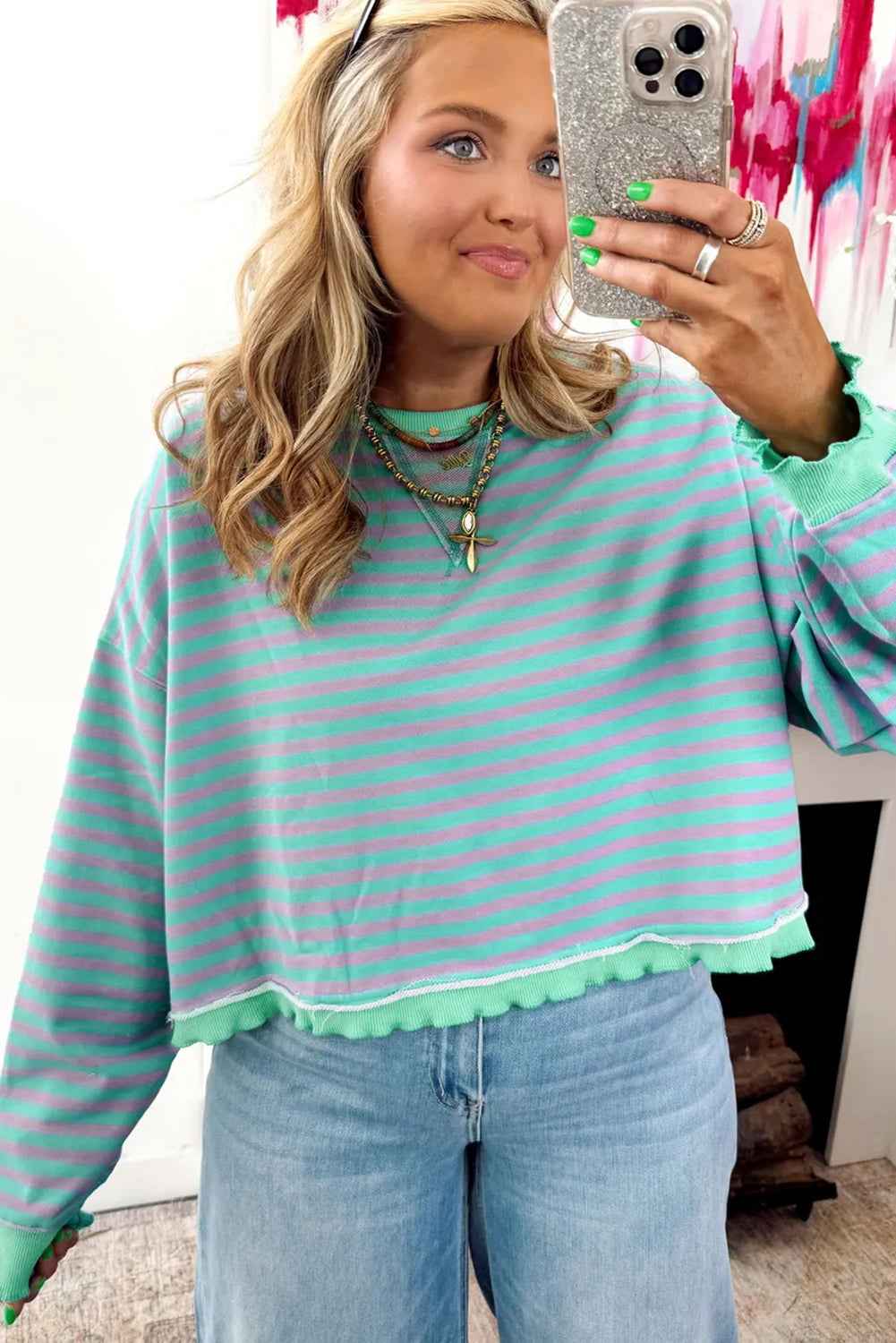 Red Stripe Exposed Seam Contrast Ribbed Trim Oversize Sweatshirt 9063c50db2471fb6