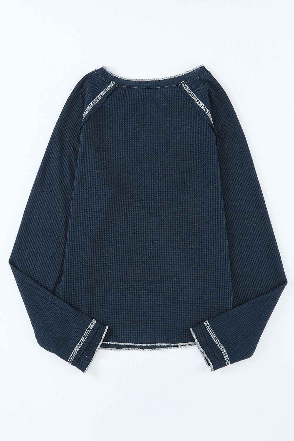 Red Exposed Seam Textured Pullover Long Sleeve Top 90697950a4eda6f3