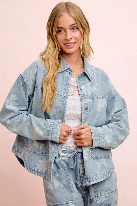 Printed Washed Denim Jacket With Pocket DENIM 9071af9e-c999-4db4-a0dc-5b2e08281455-Max-Origin