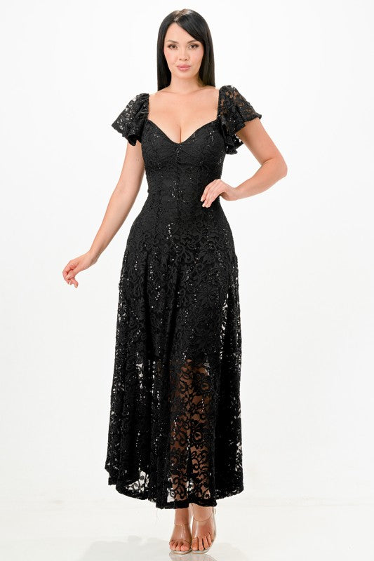 Butterfly Sleeve Lace Midi Dress – Elegant Fit & Flare Party Dress Red 90769027-a877-41c8-be88-f9dd420d83a2