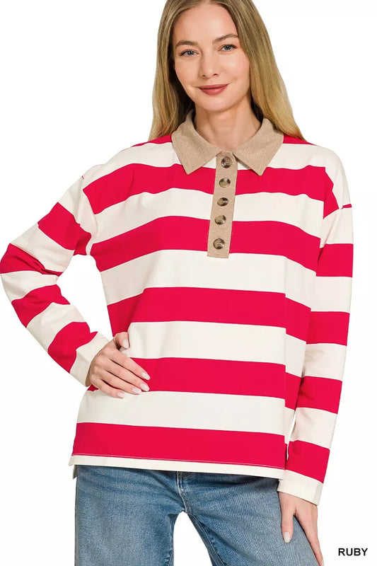 Striped Contrast Collar o Top 9080c9f27cea4f7d917f966dfd6d9532-Max-Origin