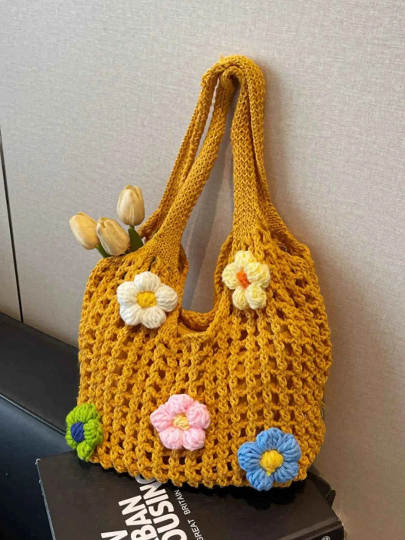 Colorful Floral Crochet Shoulder Bag Brown onesize 908137d2-1333-419a-8d95-0562361f8062-Max-Origin