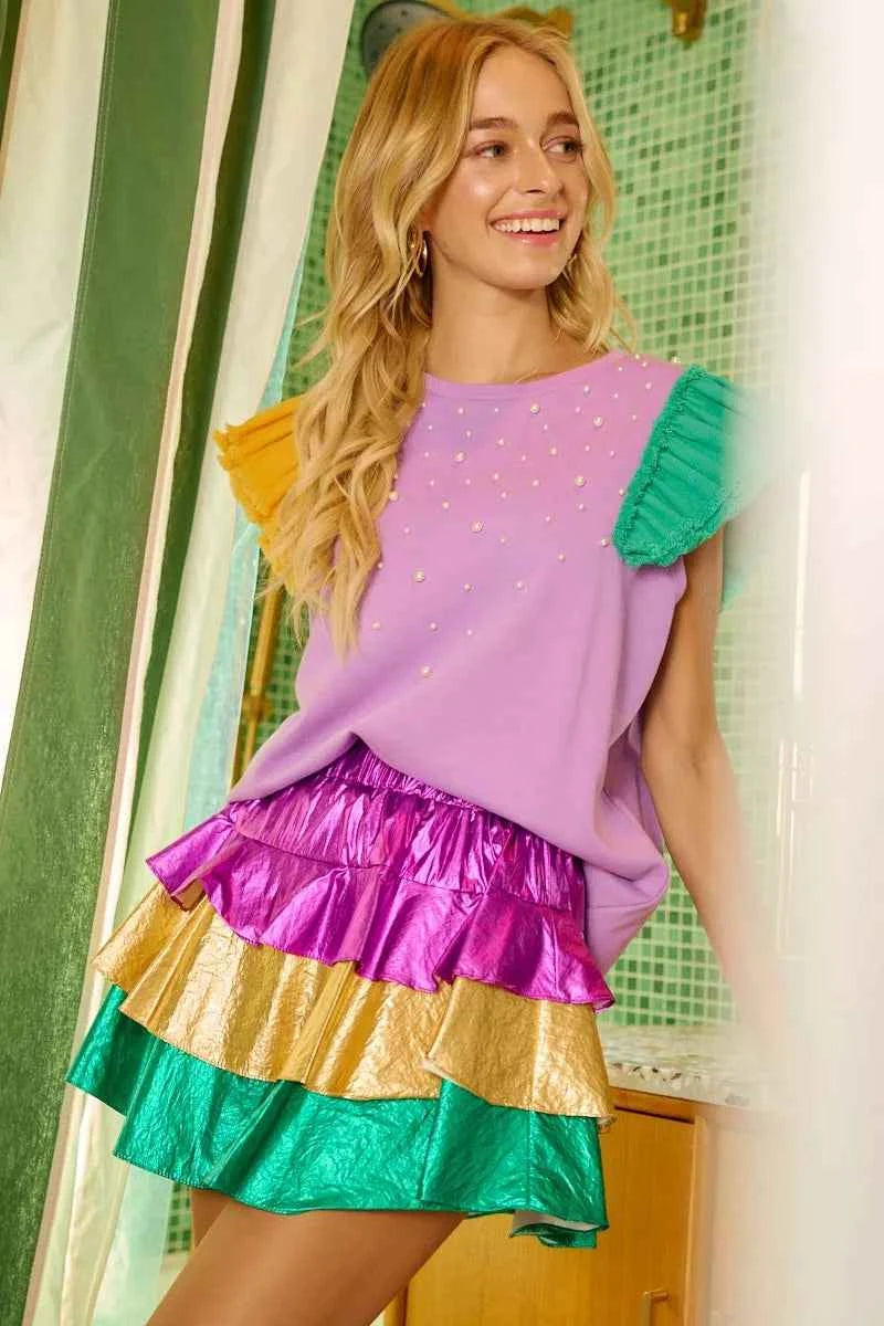 Mardigras Theme Frayed Edge Ruffled Top 90819c9e6c2240018c21e0bdb5d815b0-Max-Origin