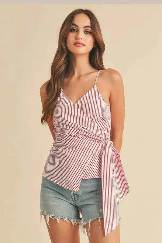 Aemi + Co Side Knotted Surplice Striped Cami 90850437-923e-4bd7-ab87-7aee7d6b3806-Max