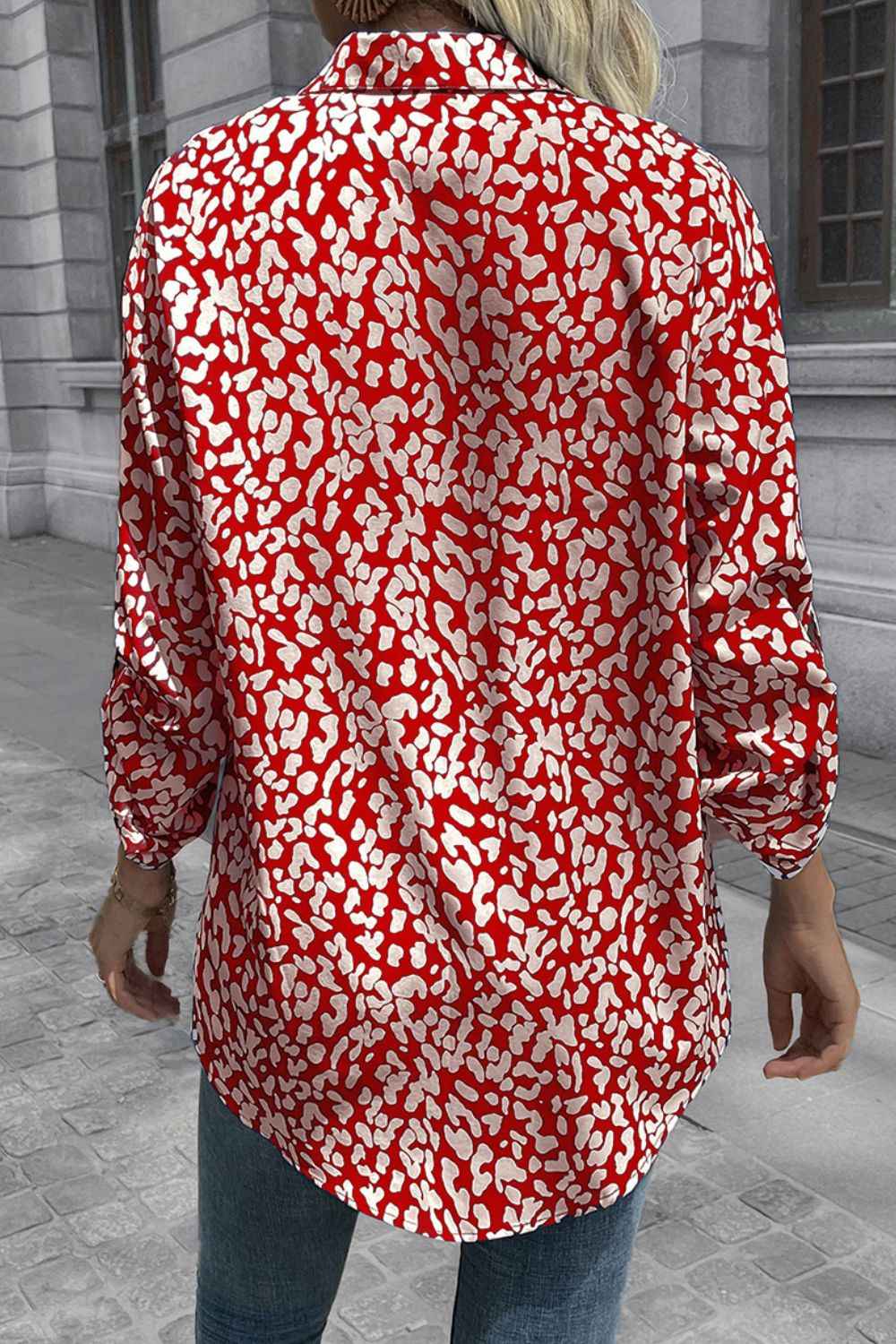 Ivy Lane Leopard Roll-Tap Sleeve Shirt 9088c2d880614a9f8e77c48534e8080d-Max