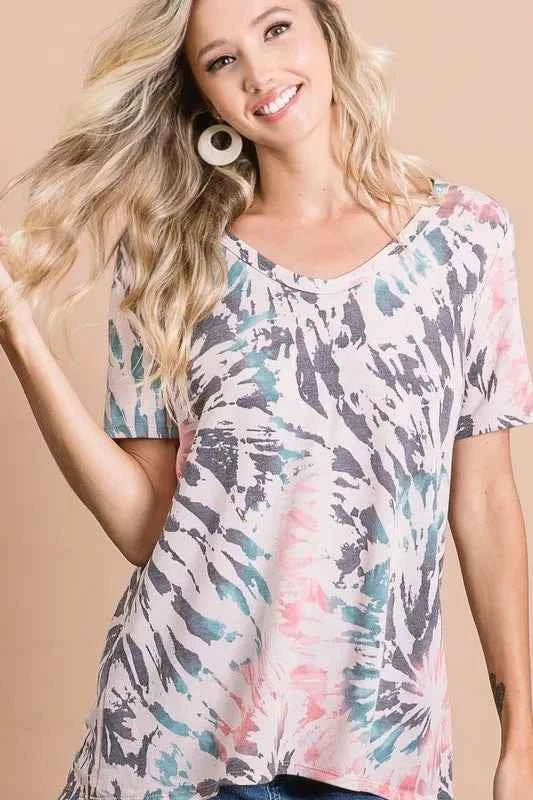 Tie Dye Print Terry Deep U Neck Top TIE DYE 908cff09405f4f19bd8f5106abc63f2a-Max-Origin