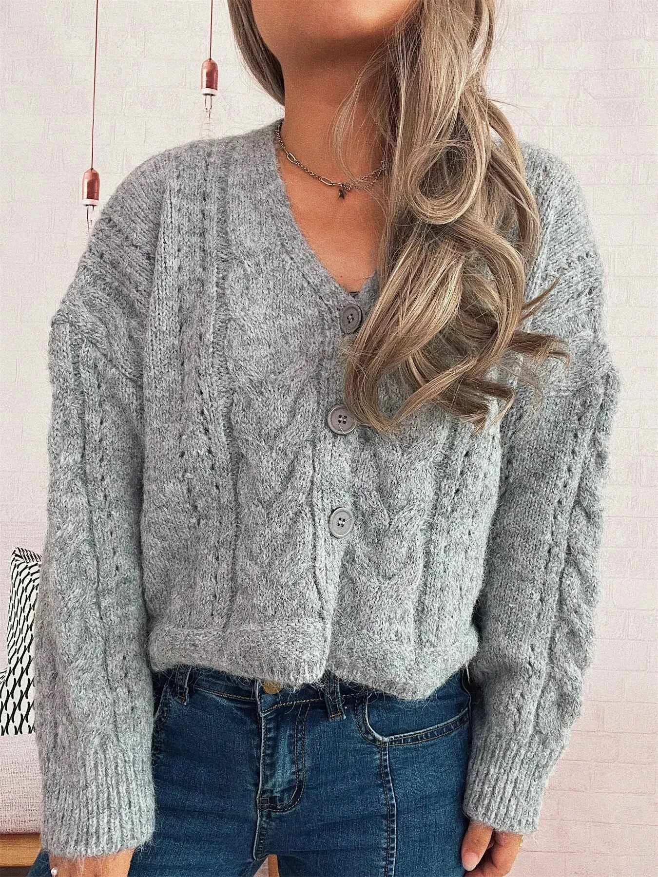 Cable Knit Button-Up Cardigan