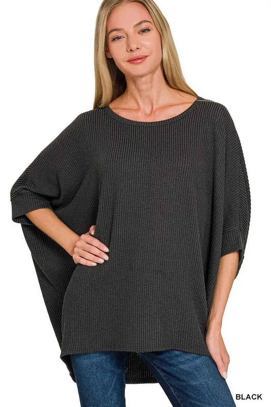 Raised Rib Bat Sleeve Top BLACK 90954cf3c10d406db1a573ce08473bb5-Max-Origin