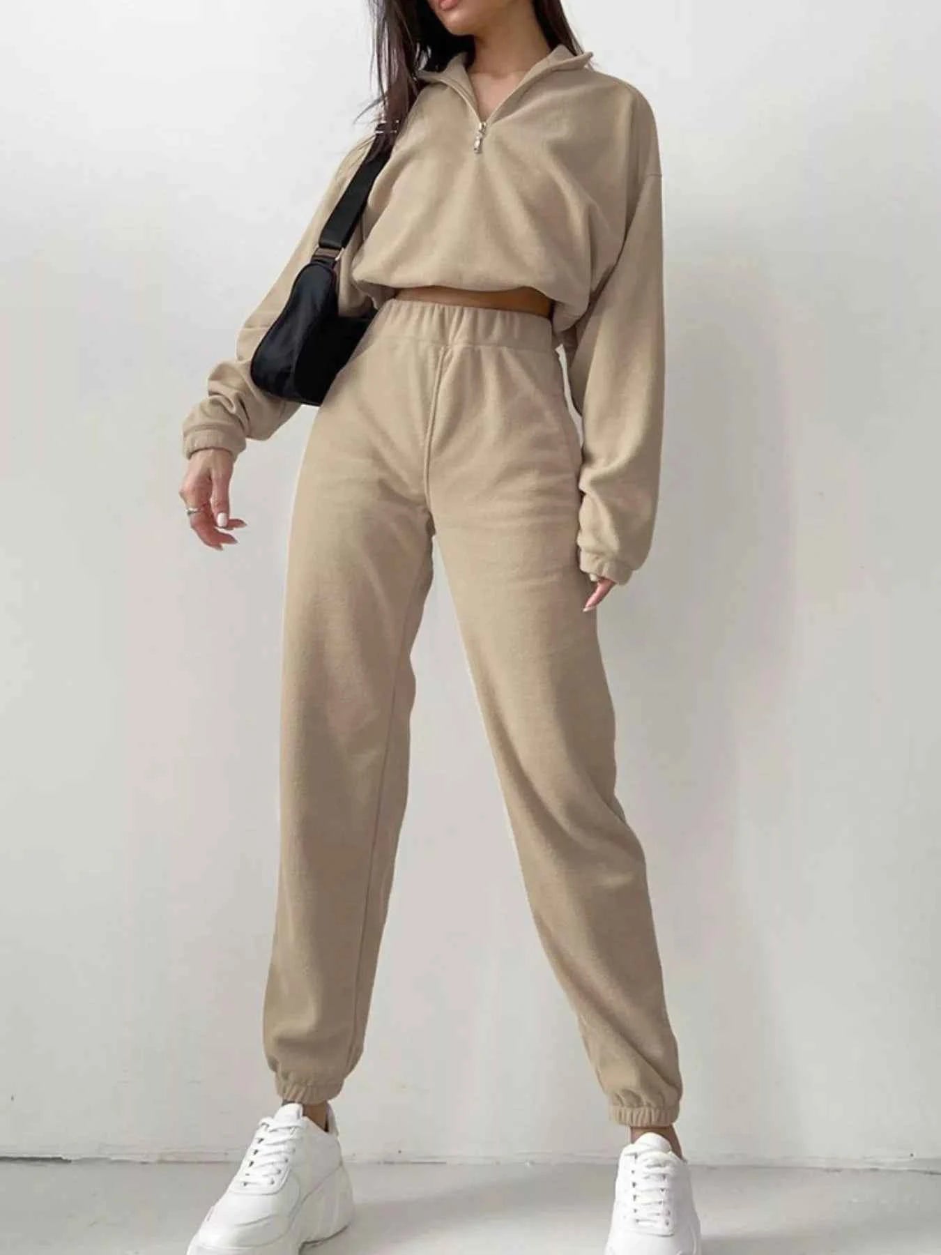 Half Zip Sweatshirt and Pants Set Tan 90984c32-98e9-4107-a523-9512bc5eedb7-Max-Origin