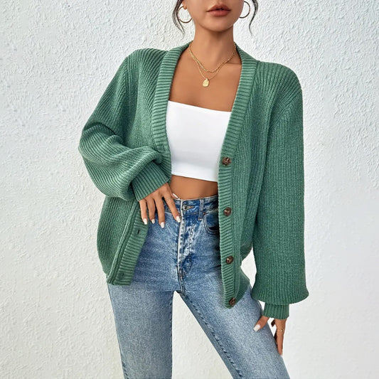 V-Neck Open-Front Knit Cardigan
