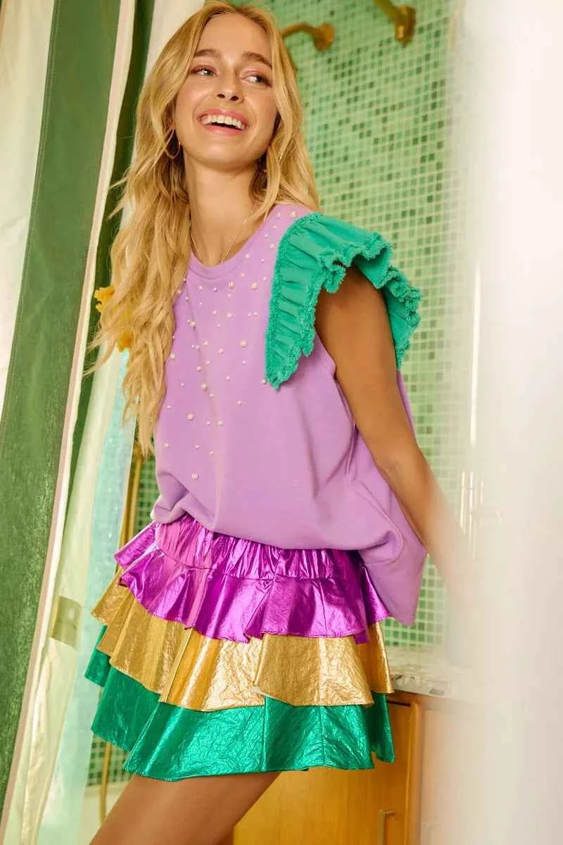 BiBi Mardigras Theme Frayed Edge Ruffled Top 90a55247ae774bdfaaf815918a32d660-Max-Origin