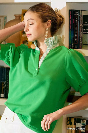 Striped Collar Popover Top APPLE GREEN 90a7f251-682c-4ebd-9fd9-97546201129b-Max-Origin