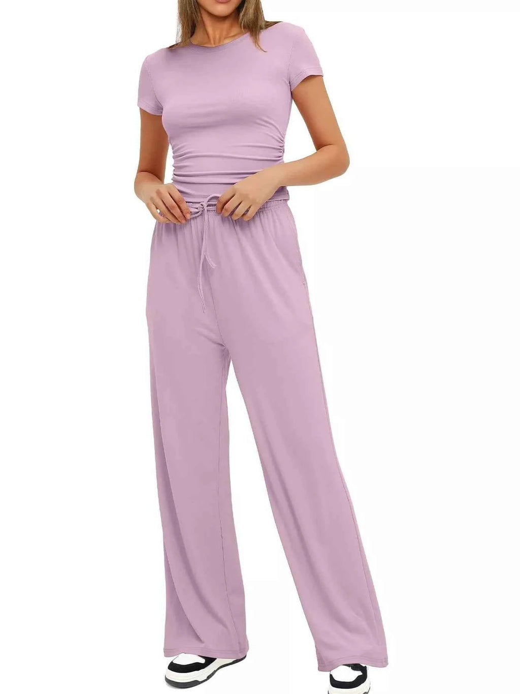 Round Neck Short Sleeve T-Shirt and Pants Set 90b85c618cdc4334a4a5b018c6df6af7-Max-Origin
