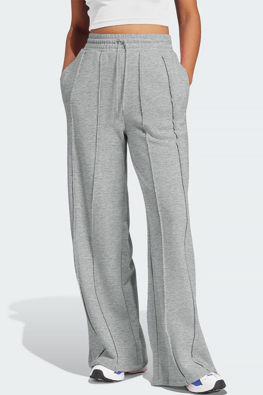 Gray Seamed Drawstring High Waist Wide Leg Sweatpants 90b8f29a3cd37122
