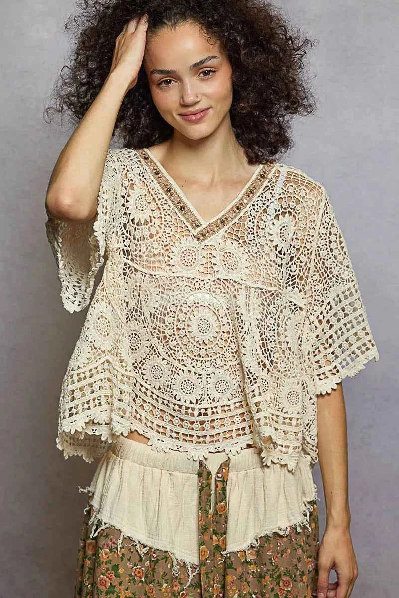 POL V-Neck Crochet Top with Scalloped Hem 90b94c58-cbfc-41ab-af40-c067e994f03f-Max-Origin