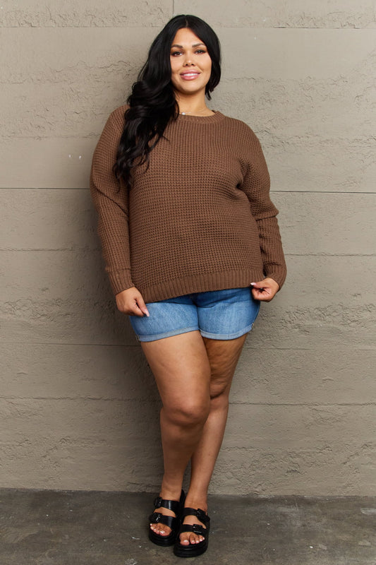 Breezy Days Plus Size High Low Waffle Knit Sweater 90bae3de634b4796b6bb5f717c233102-Max