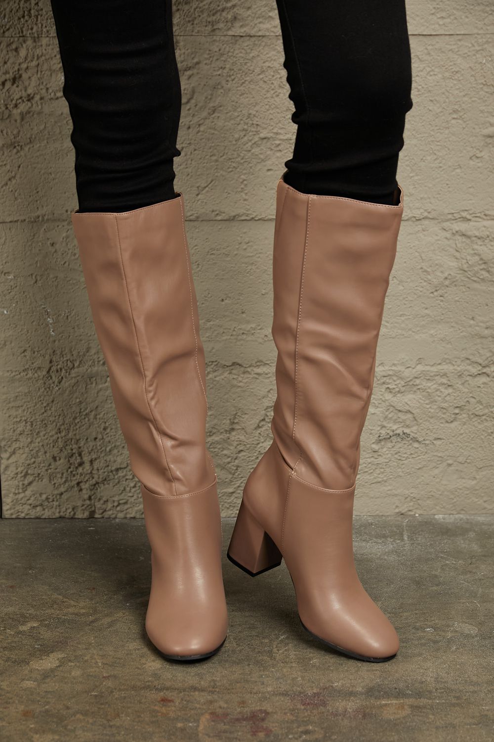East Lion Corp Block Heel Knee High Boots Mocha 90bdbcd6e5a84f45b00238004e51e4ee-Max