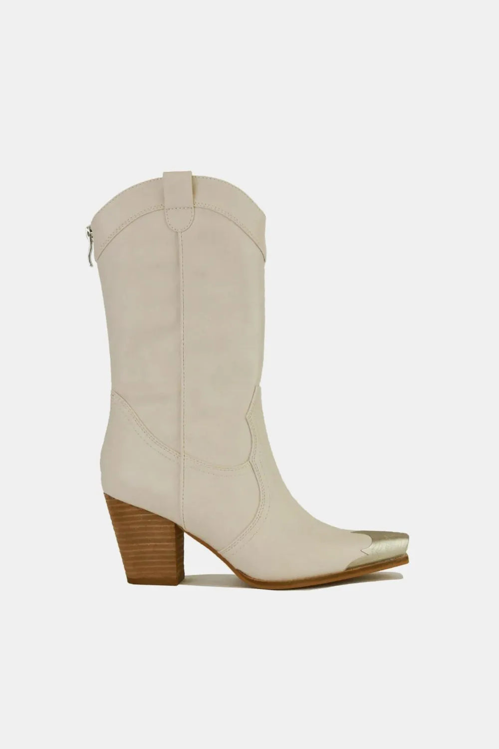 Beast Fashion Metal-Toe Block Heel Ankle Boots Ivory 90c2dbc8-1da6-404d-93f3-f224dc8199b3-Max