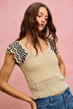 SO ME Wavy Textured Knit Top With Fluttered Sleeves 90ca4d12f74041c1b5208fdacfc7ea80-Max