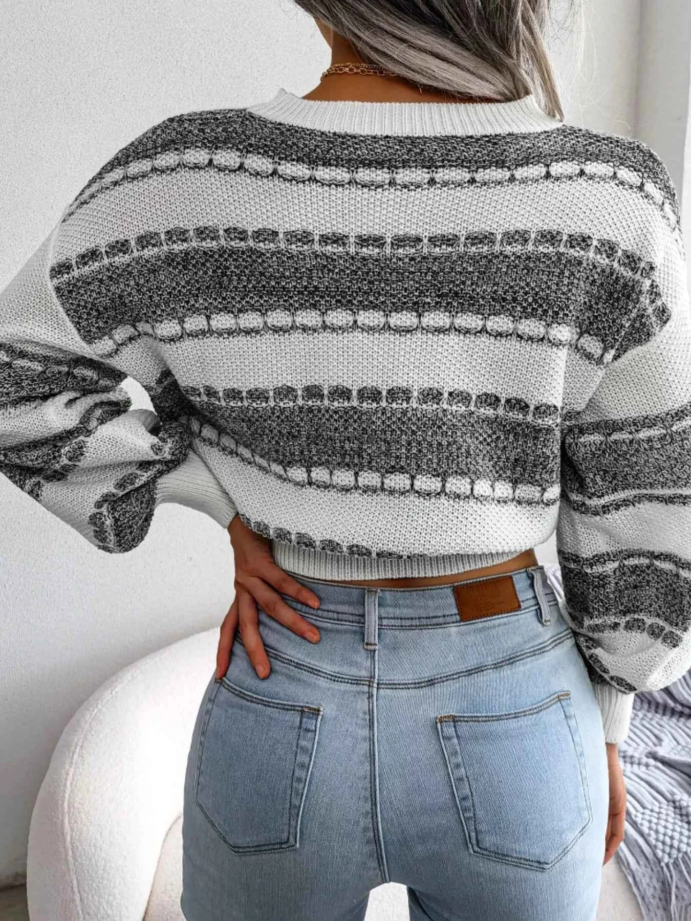 Color Block Round Neck Cropped Sweater 90d90ef5-42d4-4735-b52d-4a58b9768c25-Max-Origin