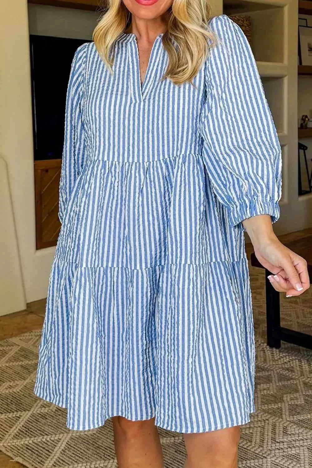 Stripe Tiered Shift Dress with Pockets 90da32e9-5cf6-4de6-9a86-b422a7c0b22a-Max-Origin