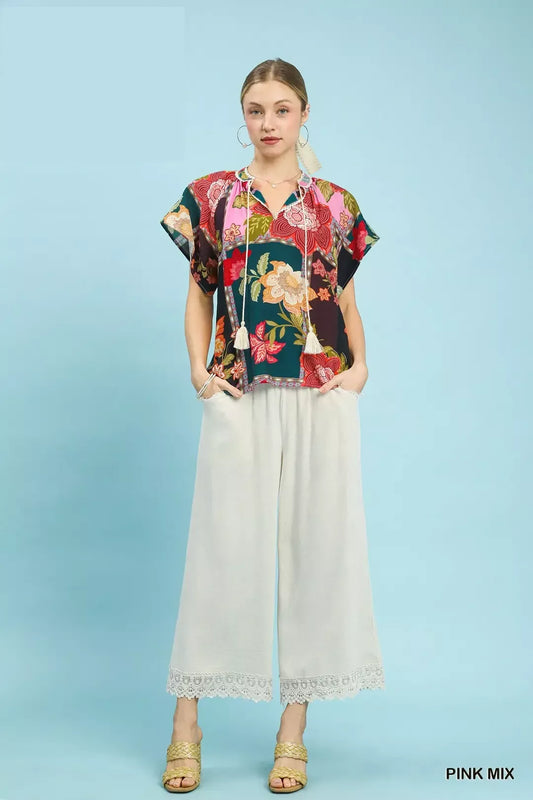 Mix Floral Patchwork Tassel Tie Top 90e16197-dfd2-48f6-94a4-c5749091dd1e-Max-Origin