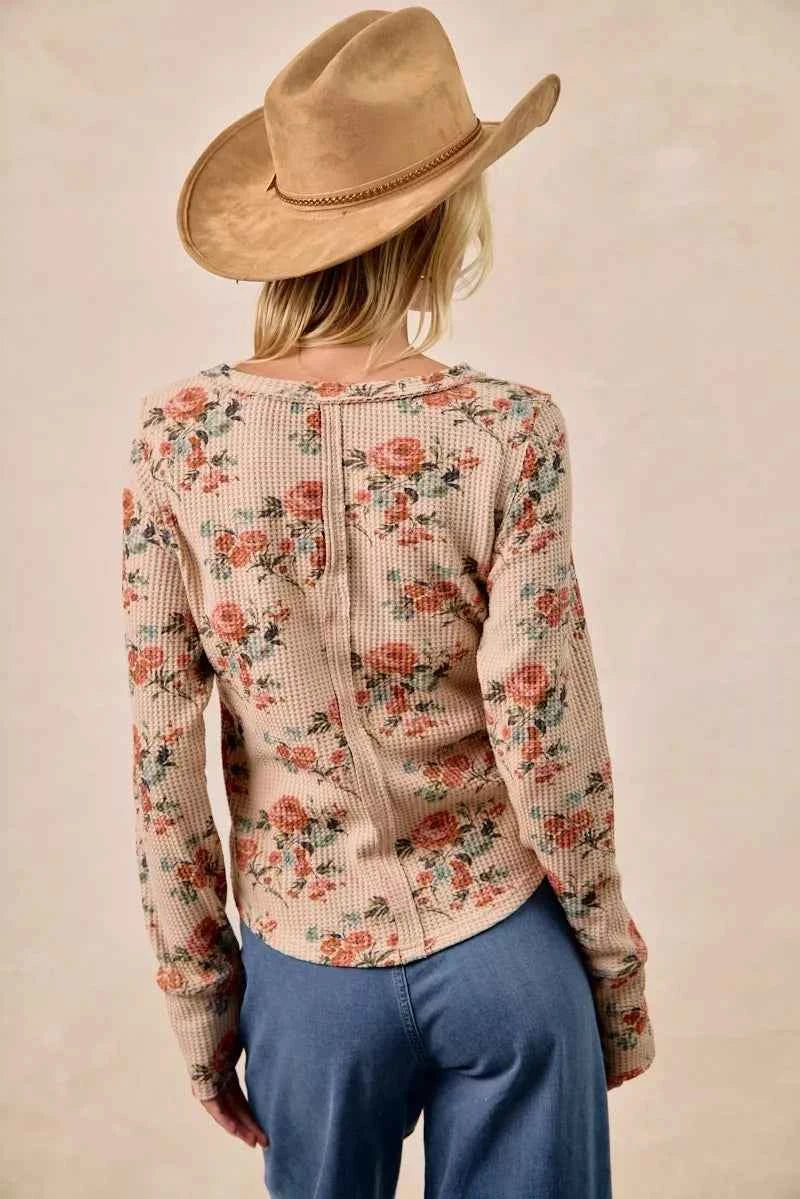 Floral Print Washed Waffle Thermal Top with Thumb 90eb8ae929864bb3ae3d95e0f40e062a-Max-Origin