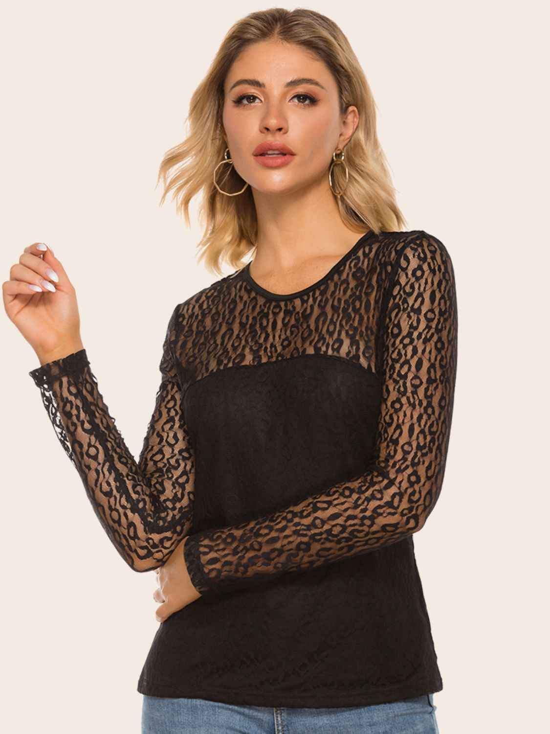 Lace Yoke Spliced Top 90ed99c916b54401af2f96a2927aa124-Max